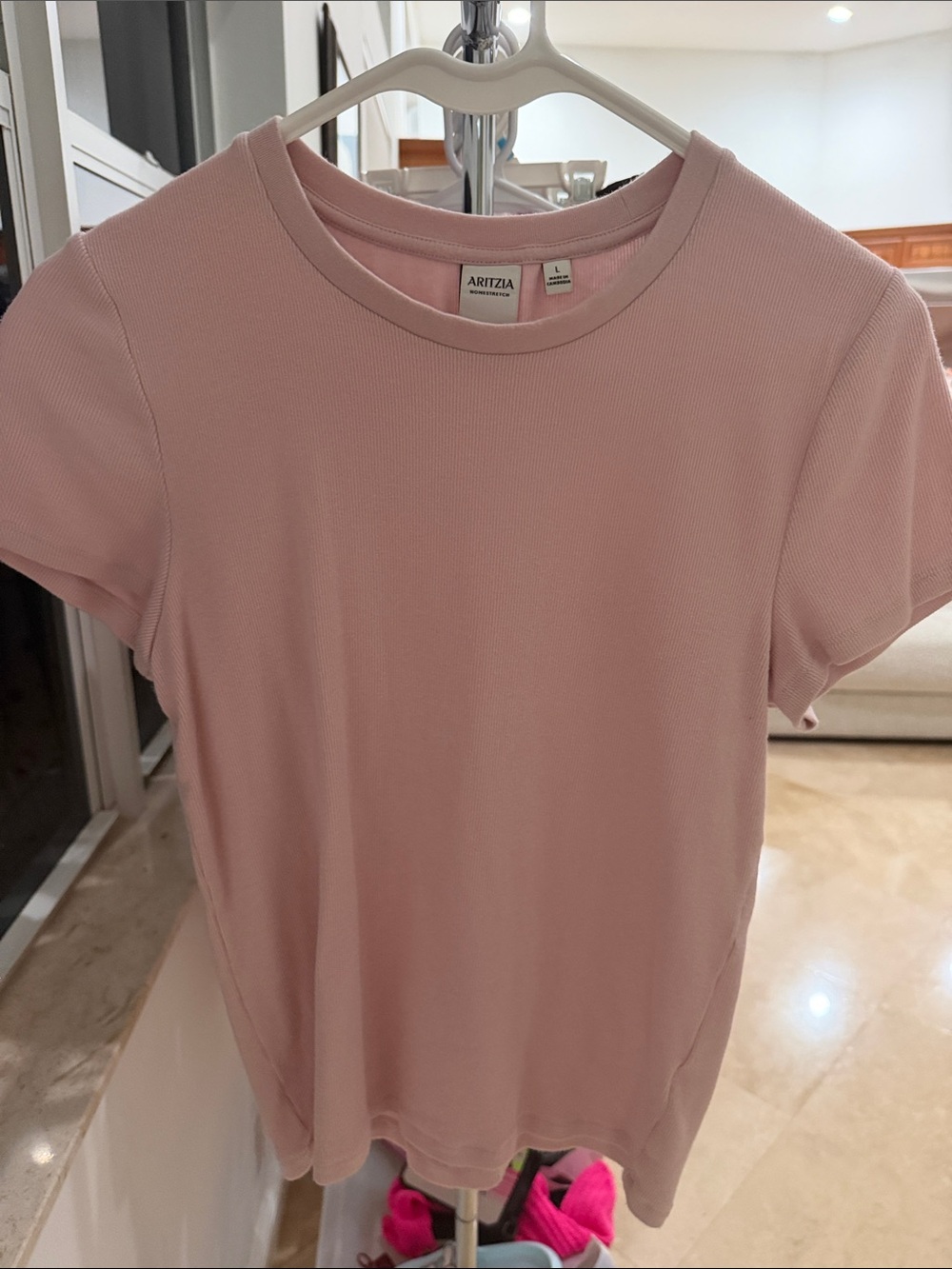 Aritzia Light Pink Short Sleeve Ribbed Crew Tee